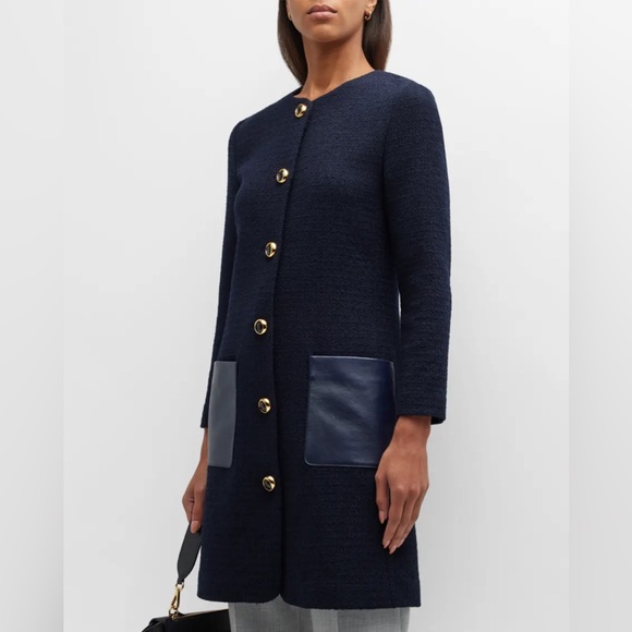 St. John Leather-Pocket Bracelet-Sleeve Textured Tweed Jacket Size 14 NEW $1,995 - Picture 3 of 14